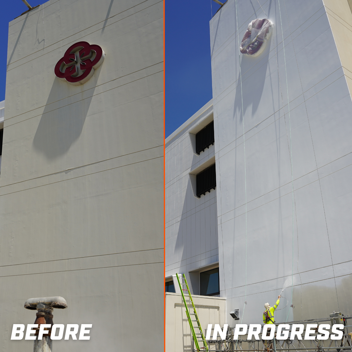 before and after of a commercial hospital painting project