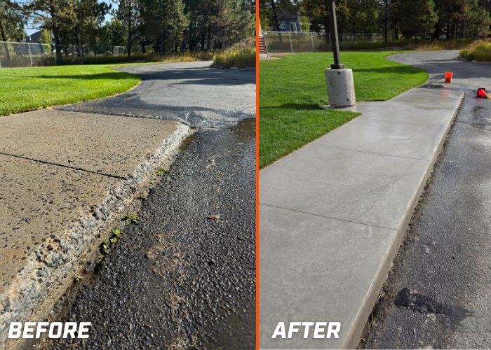 concrete resurfacing before and after of a sidewalk