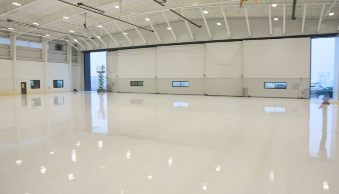 white epoxy airplane hangar floor