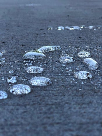 water droplets on top of a concrete surface that has been treated with a penetrating concrete sealer