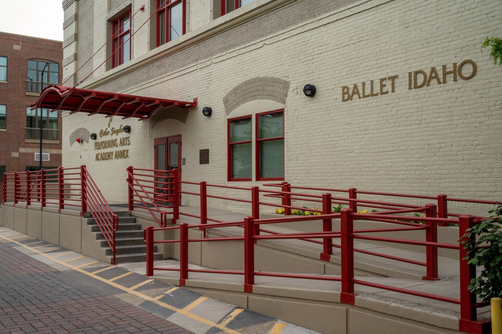 painted brick facade of the Esther Simplot Performing Arts Center