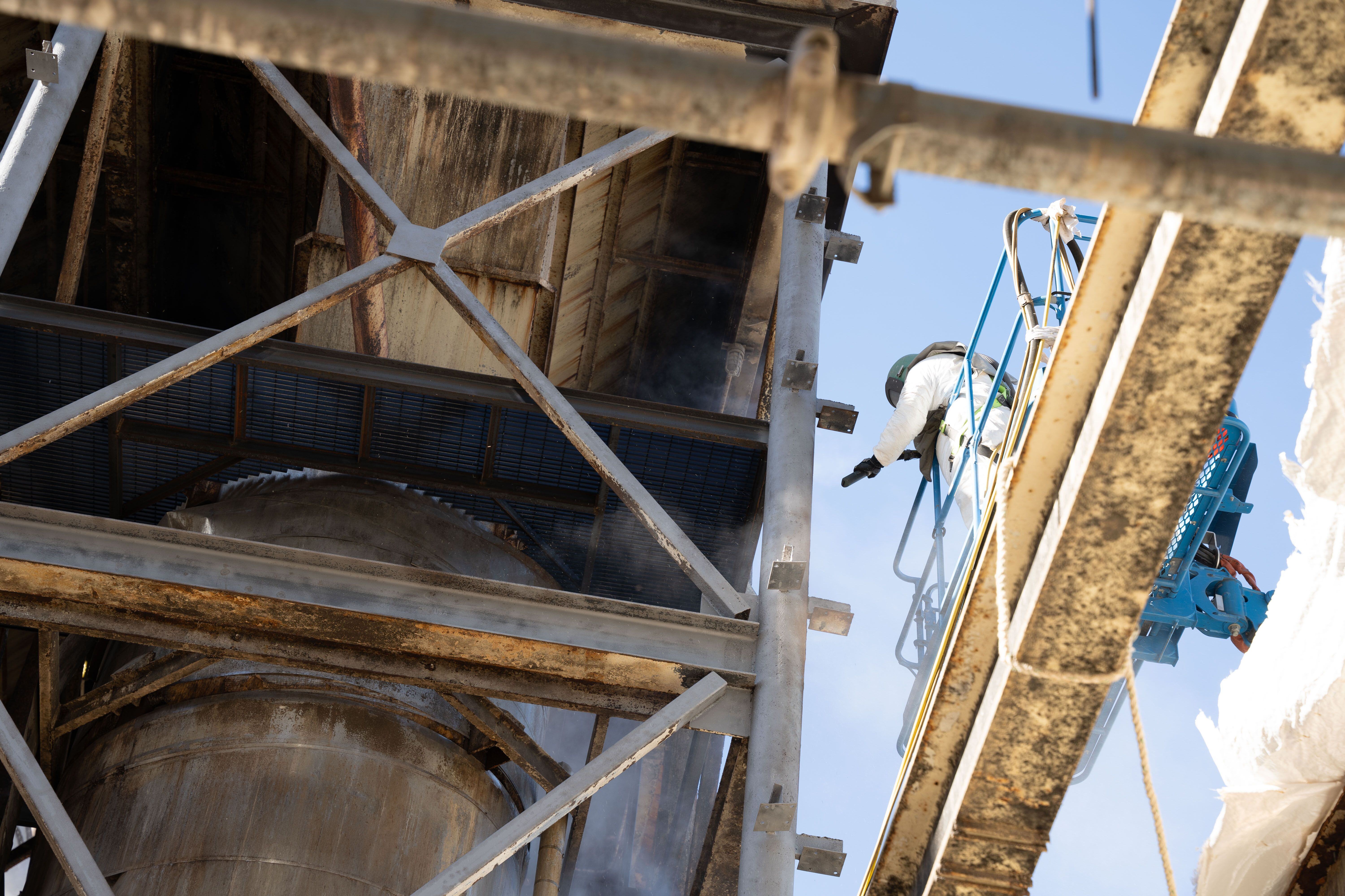 industrial sandblasting at Simplot before industrial coatings are applied
