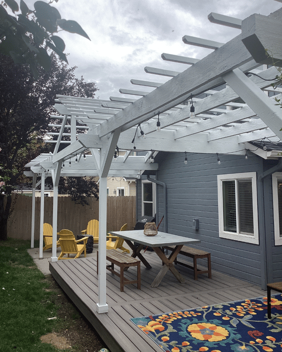 exterior painting of a white pergola in Boise Idaho